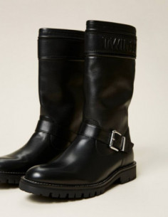 Stivali biker in pelle con...