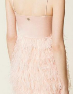 Abito in raso con piume -... 2